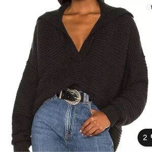 Free People Women's Marlie Knit Pull Over Sweater Size XL Black